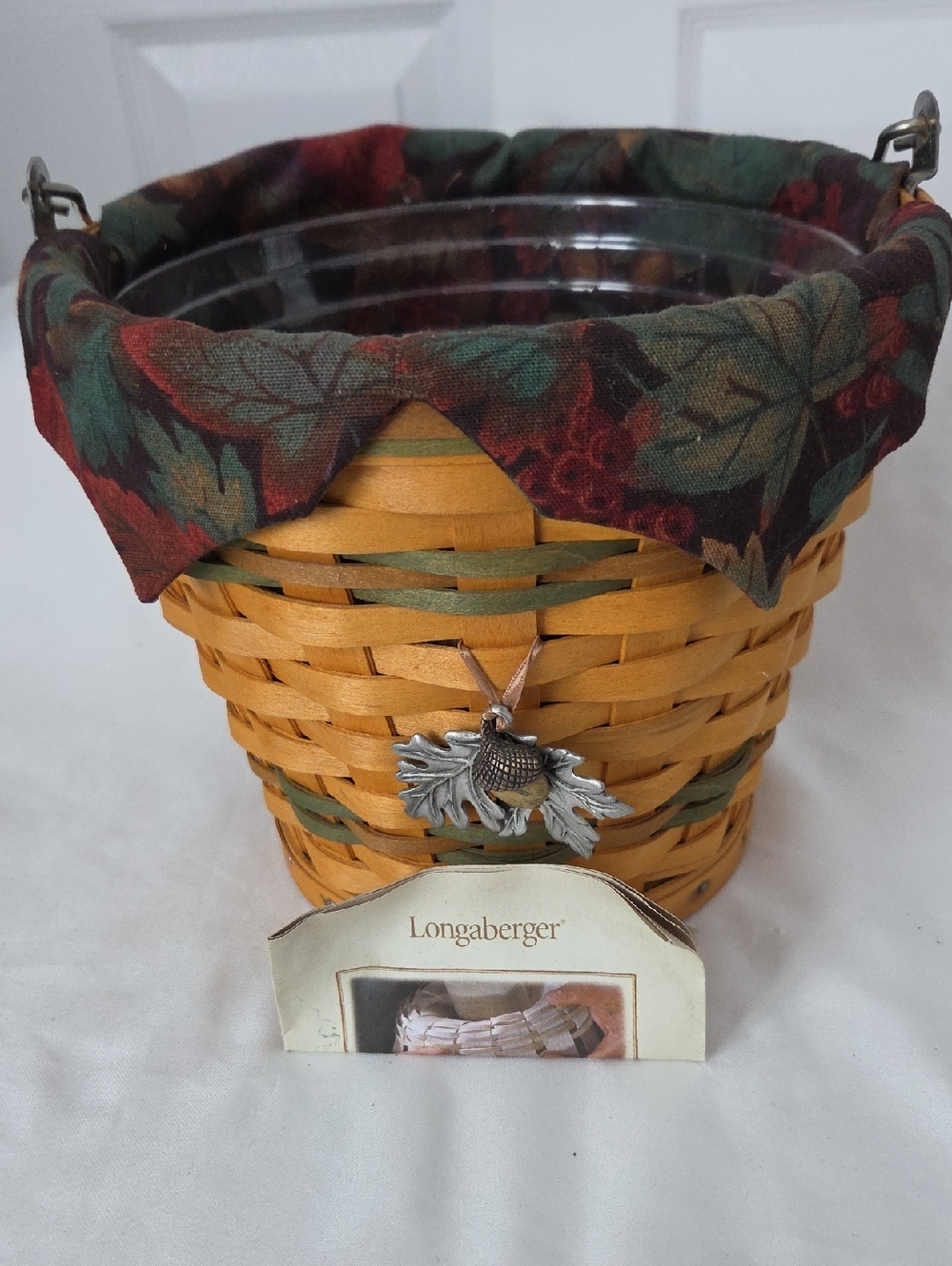 Longaberger Honey and Green Woven Basket with Autumn Leaf Liner